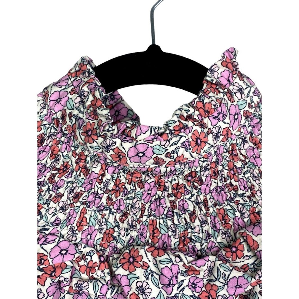ZARA Cotton Smock Ruffle Floral Print Poplin Blouse Shortsleeve Elastic S Pink - Picture 8 of 12